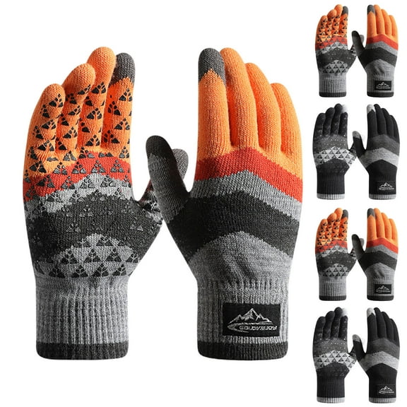 Teyfeniy Mens Winter Knit Gloves Fleece Lined Warm Thermal Snow Ski Casual Fashion Stylish Gloves Solid Color Cozy Thicken Windbreaker for Outside Activity