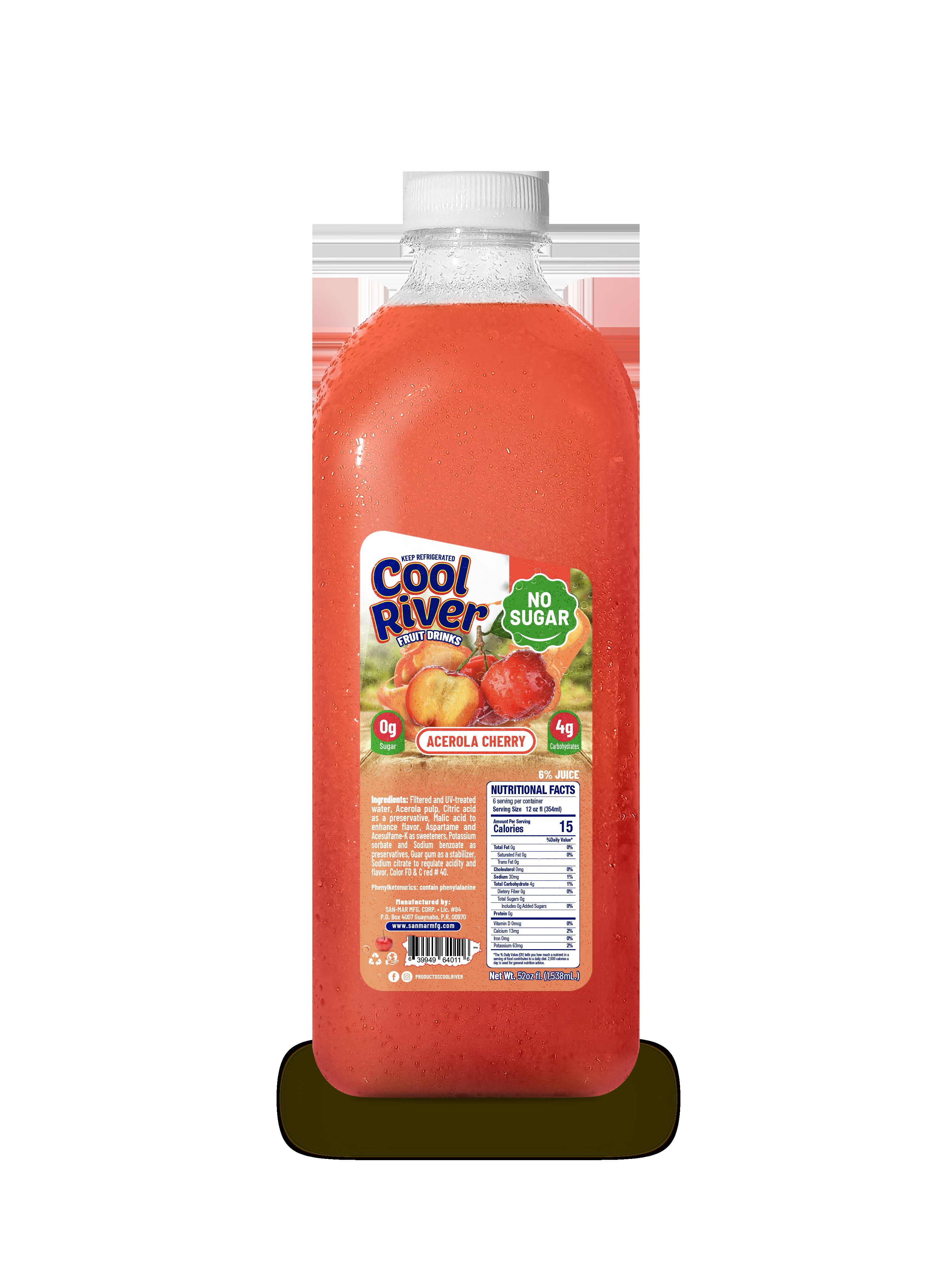 Cool River, No Sugar, Acerola Cherry Flavored Fruit Drink, Refrigerated 52 fl oz Plastic Bottle