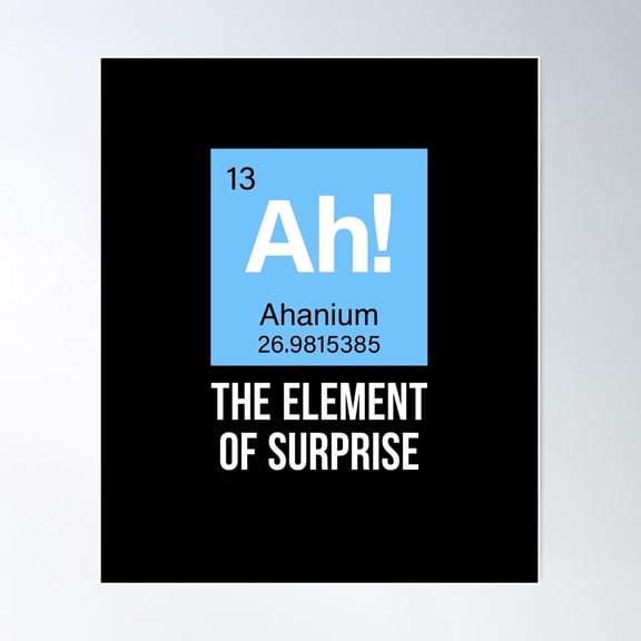 Periodic Table Pun - The Element Of Surprise Nerd Chemistry Stem Humour Poster Wall Art, Modern Wall Decor For Living Room Bedroom, 8x12 UNFRAMED