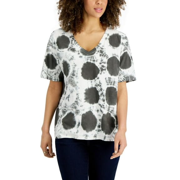 Style & Co Women's Cotton Printed Oversized V-Neck T-Shirt