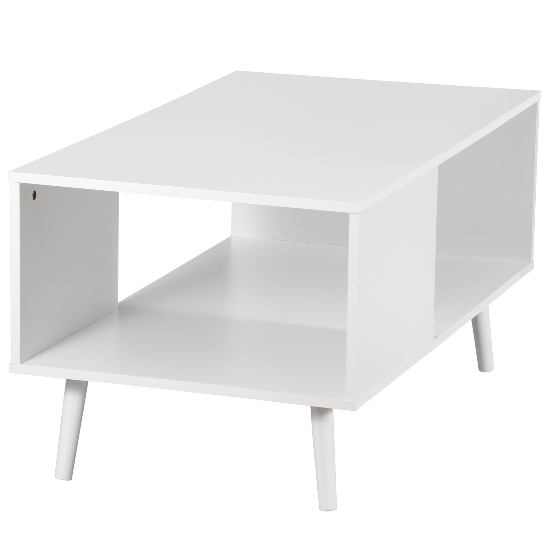 ZENY Wood Frame Mid Century Coffee Table with Open Storage Shelf Living Room TV Table, White