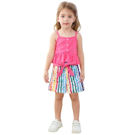 

Toddler Girl Outfits Summer Clothes Red Tank Top Rainbow Shorts 3T (Rainbow-683)