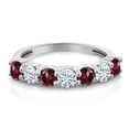 thumbnail image 2 of Gem Stone King 925 Sterling Silver Round Rhodolite Garnet Moissanite Anniversary Ring for Women (1.36 Cttw, Gemstone Birthstone, Size 9), 2 of 4