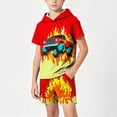 thumbnail image 2 of Atogsazn Kids Boys Summer Clothes Set Childrens Printed Short Sleeve Hooded Shirts & Shorts Outfit Hoodies Red 5-6 Years Fashion, 2 of 7