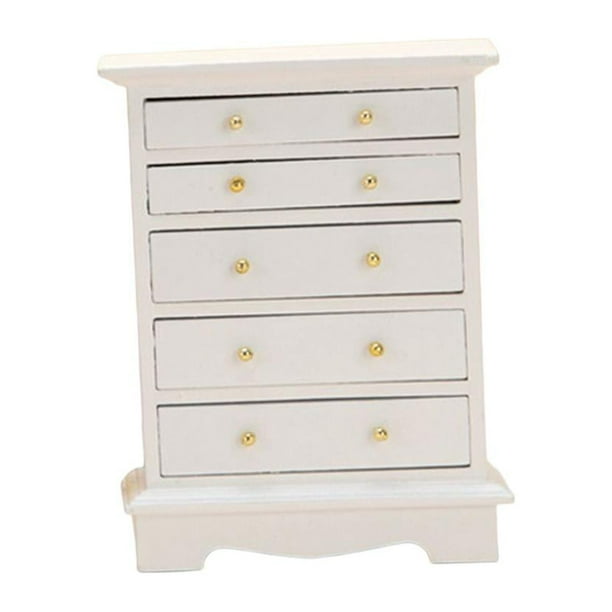 Casa de muñecas a escala 1:12, modelo de armario de 5 cajones, simulación de muebles de madera. Blanco