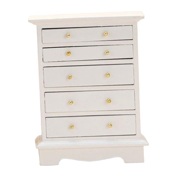 LeeQinersw 1/12 Dollhouse 5 Drawer Dresser Miniature Wood Furniture Ornaments White