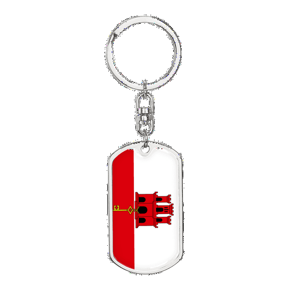 Gibraltar Flag Swivel Keychain Dog Tag Stainless Steel or 18k Gold