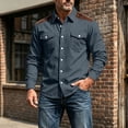 thumbnail image 2 of Ecqkame Men's Shirt Jackets Lapel Collar Button up Long Sleeve Dual Chest Pockets Suede Patchwork Casual Corduroy Shacket Outerwear Dark Gray M, 2 of 9