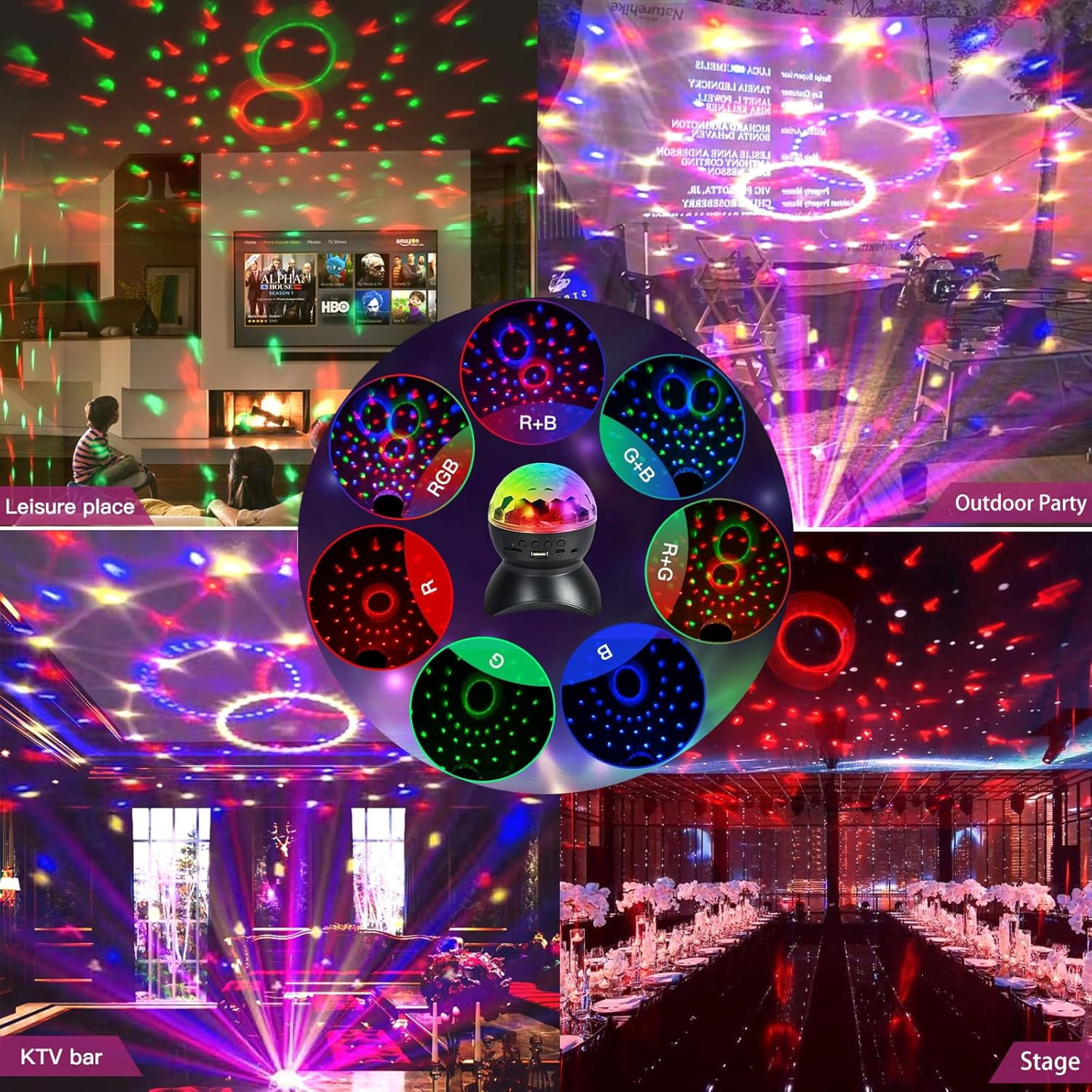 Disco Ball Light, RGB Stage Lights with Bluetooth Speaker DJ Strobe Portable Party for Holiday Xmas KTV Club Pub Show Home Theater (Black)