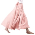 thumbnail image 2 of felwors Women's Cotton Linen Maxi Skirt - Flowy Boho Long Skirt with Ruffled Hem for Casual, Beach, Summer (Pink, L), 2 of 5