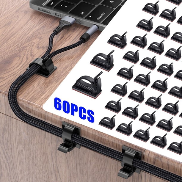 Clips organizadores autoadhesivos para gestión de cables, fijador de escritorio ajustable, y la Oficina para el hogar, 60/30/10 piezas
