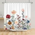 thumbnail image 3 of SUNOLIFE Floral Shower Curtain Spring Watercolor Flowers Waterproof Fabric Bathroom Curtain 72x72 in, 3 of 4