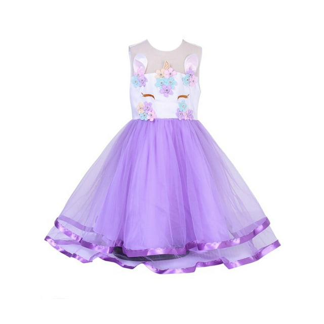 UKAP Robe d'Été Bébé Col Rond Robe de Soirée Sans Manches Robes Tutu Bloc de Couleur Été Violet 100