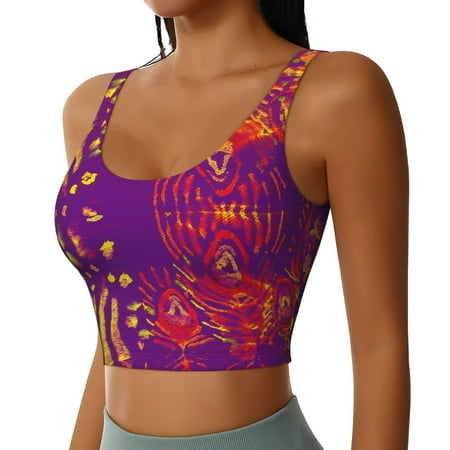 JUNZAN Bright Textured Animal Print Women s Workout Tank Tops - U Back Fitness Top with Built-In Shelf Bra  Perfect for Yoga and Gym-Large