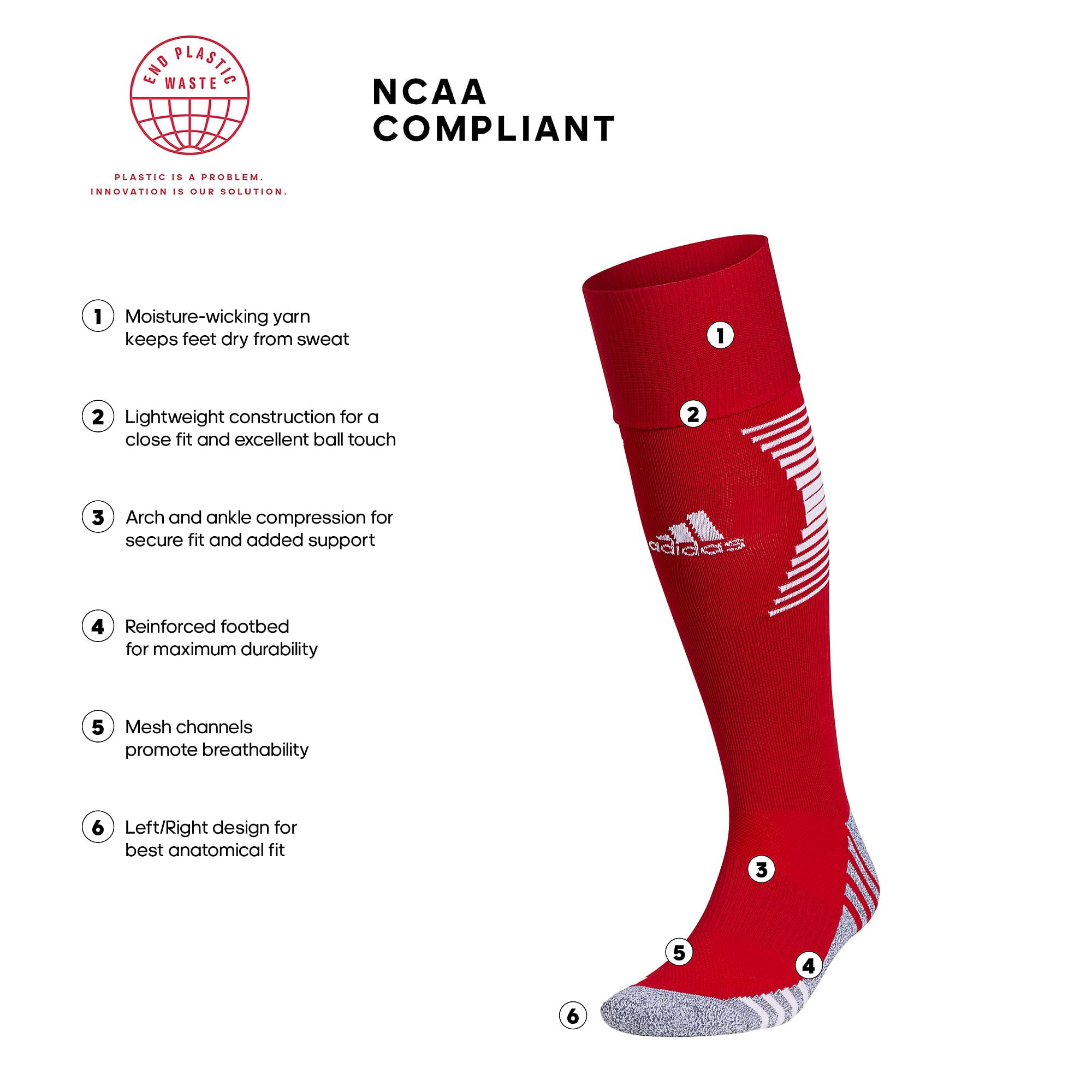 adidas Team Speed 3 Soccer OTC Socks (Team Power Red/White, L)