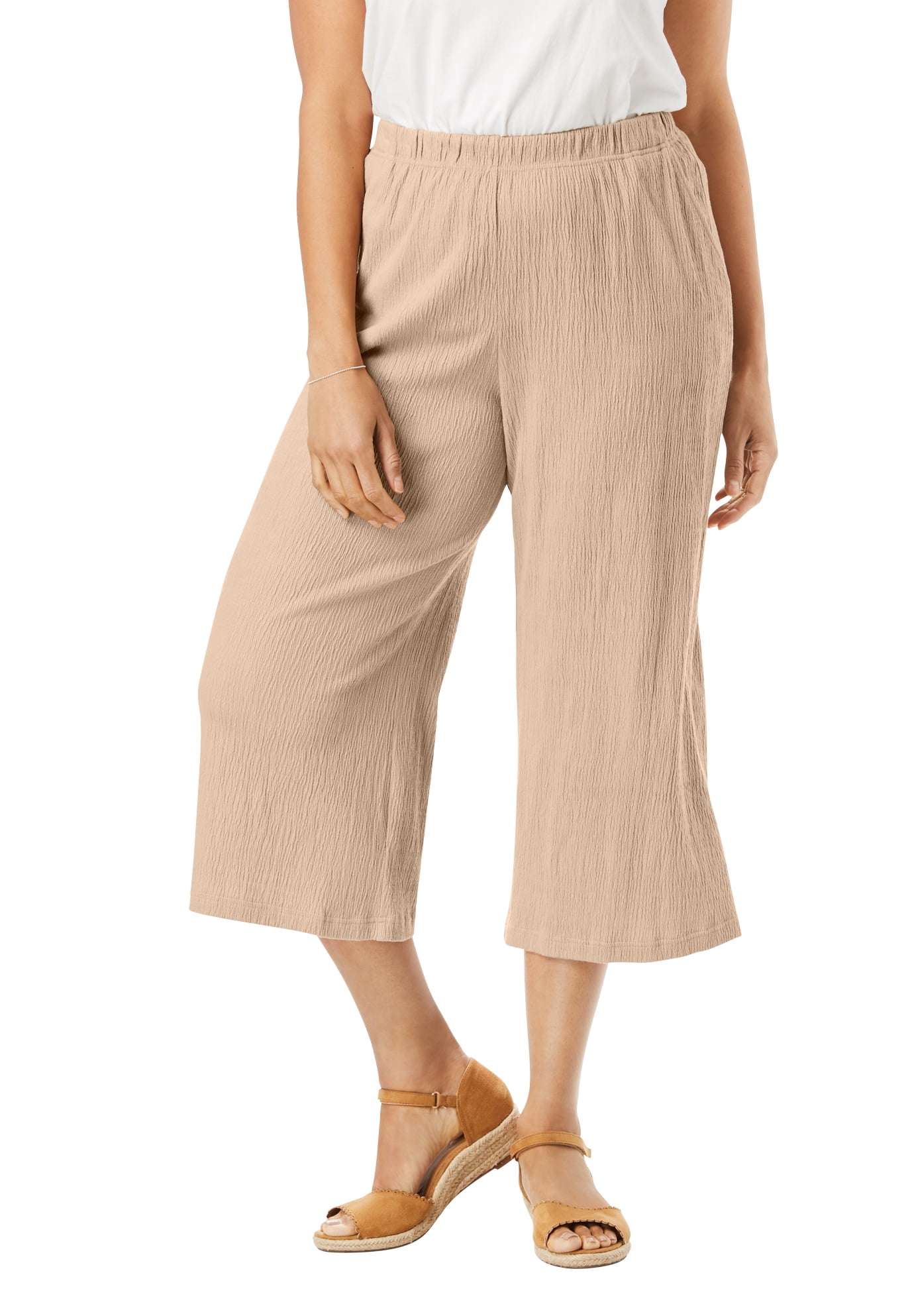 Elastic-Waist Knit Gauze Capri Pants 