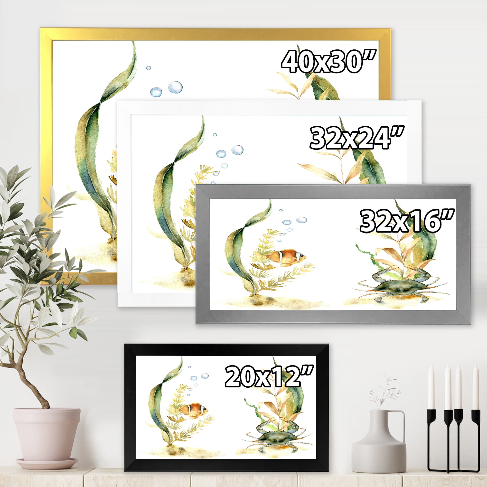 Designart 'Tropical Fish With Air Bubble and Algae' Traditional Framed Art Print