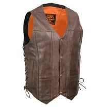 Milwaukee Leather ML1391RT Men's Retro Brown Leather Vest- 10 Pockets Side Lace 4-Snap V-Neck Motorcycle Rider Vest 52
