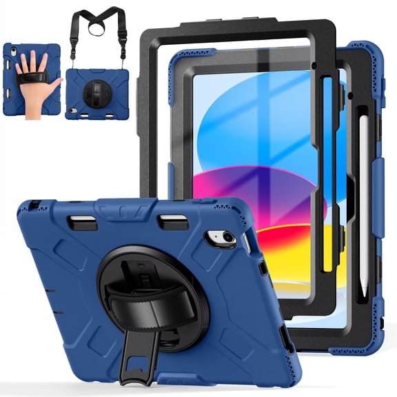 GEAK Compatible with Apple iPad A16 11th/10th Generation 11 inch Case with Screen Protector, 360° Shockproof Stand Cover Case with Pencil Holder for iPad 10th 11th Gen 2025