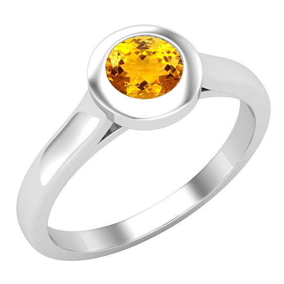 Dazzlingrock Collection 5mm Round Citrine Solitaire Engagement Ring for Women (Color Yellow, Clarity Moderately Included) in 14K White Gold, Size 10