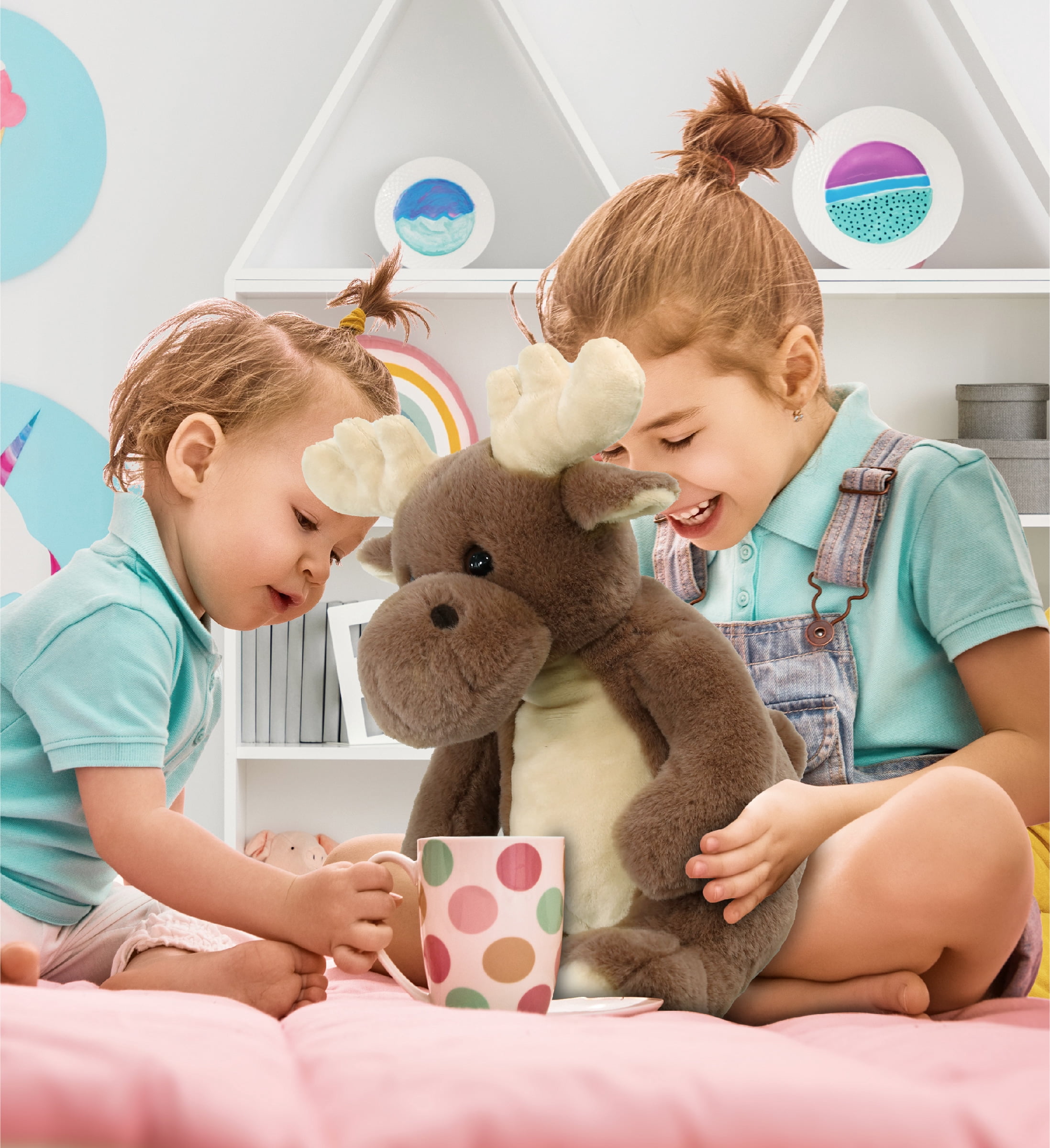 DolliBu Extra Large Moose Stuffed Animal - Soft Huggable Moose, Adorable Playtime Moose Plush Toy, Cute Wild Life Cuddle Gifts, Super Soft Moose Plush Doll Animal Toy for Kids and Adults - 14 inches
