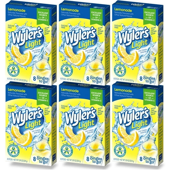 Wyler's Light Singles To Go (6 Pack), Lemonade Water Drink Mix, 48 Total Powder Drink Mix Packets