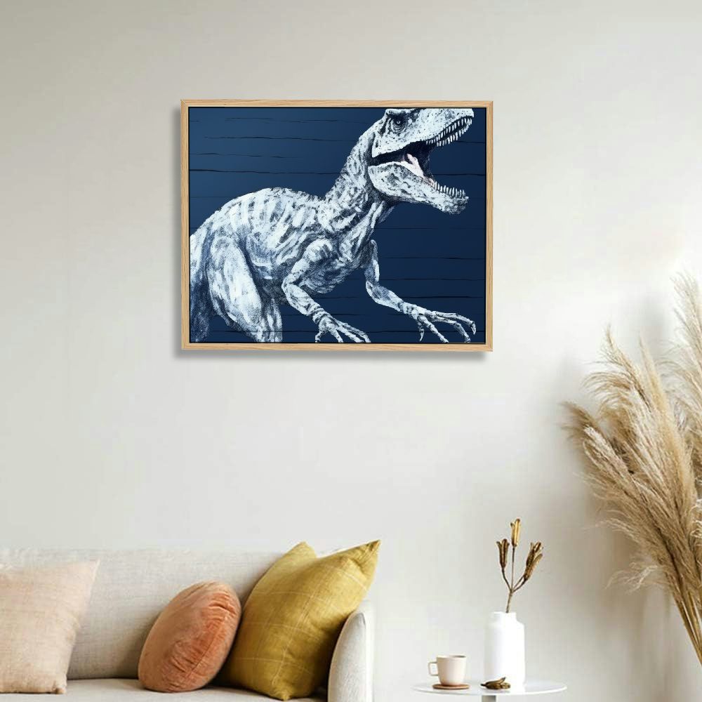 JRXY Dinosaur Boys Room Decor Navy Blue Dinosaur Poster Dinosaur Wall Art Bedroom Wall Decor Framed Ready to Hang Picture 1