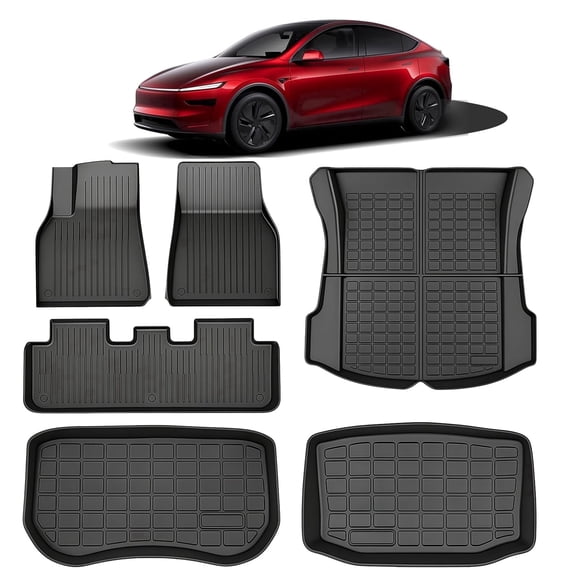 Floor Mats for Tesla Model Y 5 Seats 2021-2025 | not Juniper | 6-Piece Set Extra-Thick TPE All-Weather Floor & Cargo Liners | Pet & Child-Friendly Custom Fit Interior Accessories