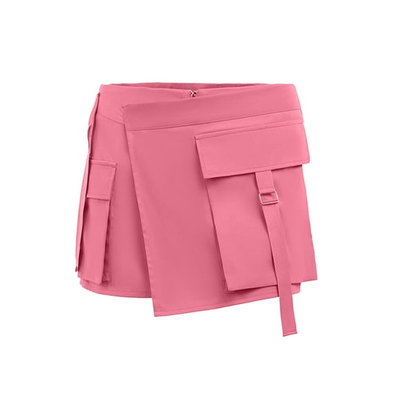 Seyurigaoka Women Juniors Mini Skirt Solid Color Low Waist Multi-pockets Cargo Skirt Summer Streetwear for Teen Girls