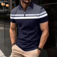 thumbnail image 2 of Mens Polo Shirts Stripes Polo Shirts Ribbed Lapel Button Business Color Block T Shirt Men's Button Down Shirts Black S, 2 of 6