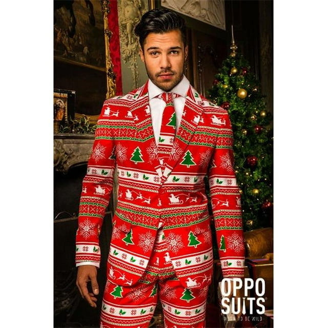 OppoSuits Mens Winter Wonderland Two Button Formal Suit, Red, 42 / W x L