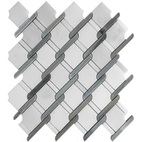 5 pack Gray and White 11 in. x 12.2 in. Linking Chain Polished Marble Mosaic Floor and Wall Tile (4.66 sq. ft./Case)