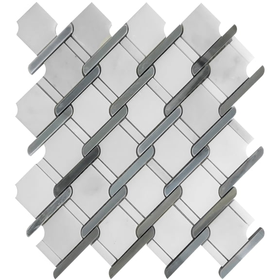 5 pack Gray and White 11 in. x 12.2 in. Linking Chain Polished Marble Mosaic Floor and Wall Tile (4.66 sq. ft./Case)