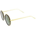 thumbnail image 3 of sunglassLA Unisex Classic Metal Double Nose Bridge Colored Mirror Flat Lens Round Sunglasses (Tortoise-Gold / Purple Mirror) - 52mm, 3 of 4