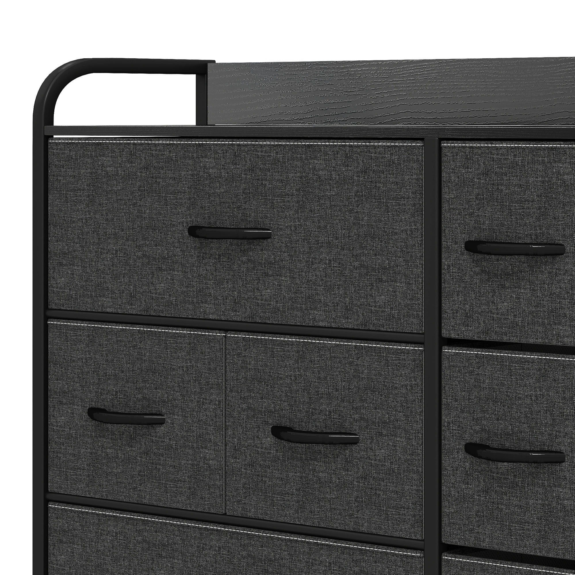 Uforic 7 Drawer Storage Fabric Dresser with Sturdy Steel Frame and Wooden Top, Foldable Easy Pull Fabric Bins, for Living Room, Bedroom, Closet, Entryway, Black