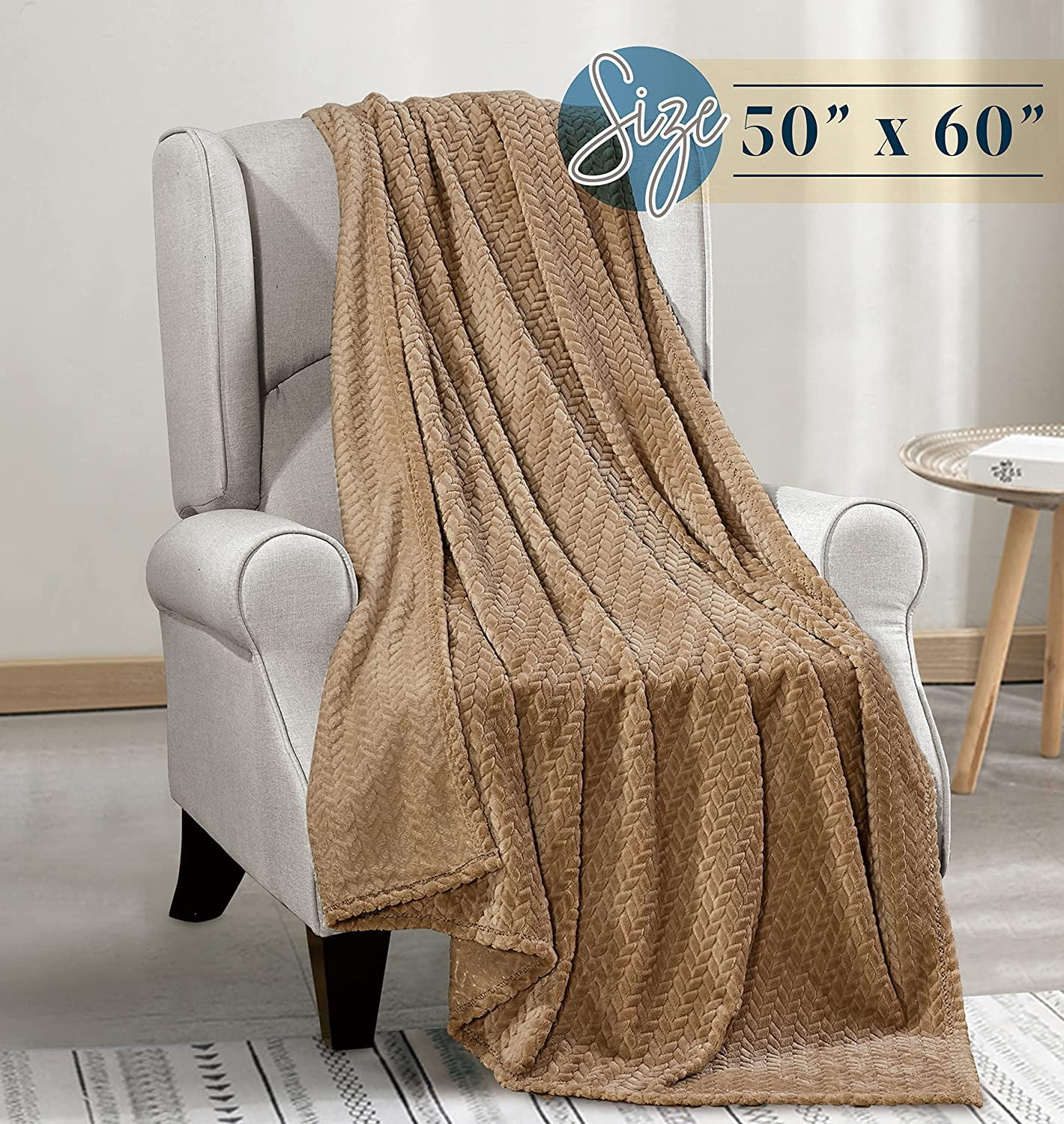 Elegant Comfort Breathable Fleece Throw Blanket, 50 x 60 inches, Perfect for Lounging and Home Decor, All Season Suitable, Chevron Throw, Taupe
