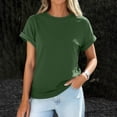 thumbnail image 4 of T Shirts Womens Crew Neck Rolled Short Sleeve Basic Summer Tops 2026 Casual Tees Dark Green XL, 4 of 6