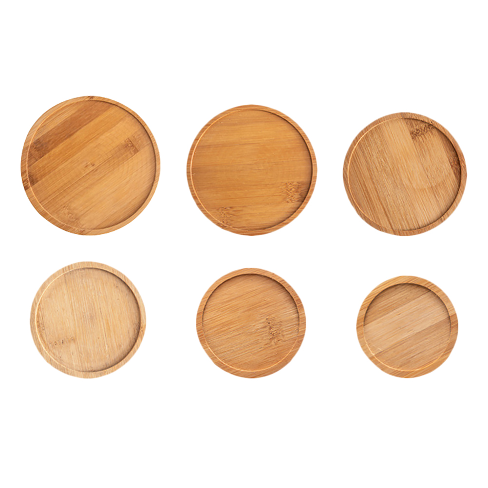 6pcs Bamboo Flowerpot Tray Decorative Flowerpot Base Plate Round Plant