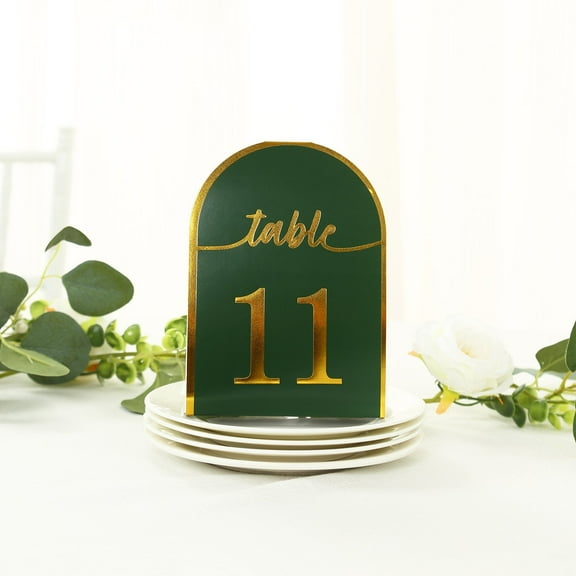 Efavormart 25 Pack Hunter Emerald Green Arch Wedding Table Numbers with Metallic Gold Foil 1-25 Numbers Print, Free Standing Double Sided Paper Table Tent Sign Cards - 7"