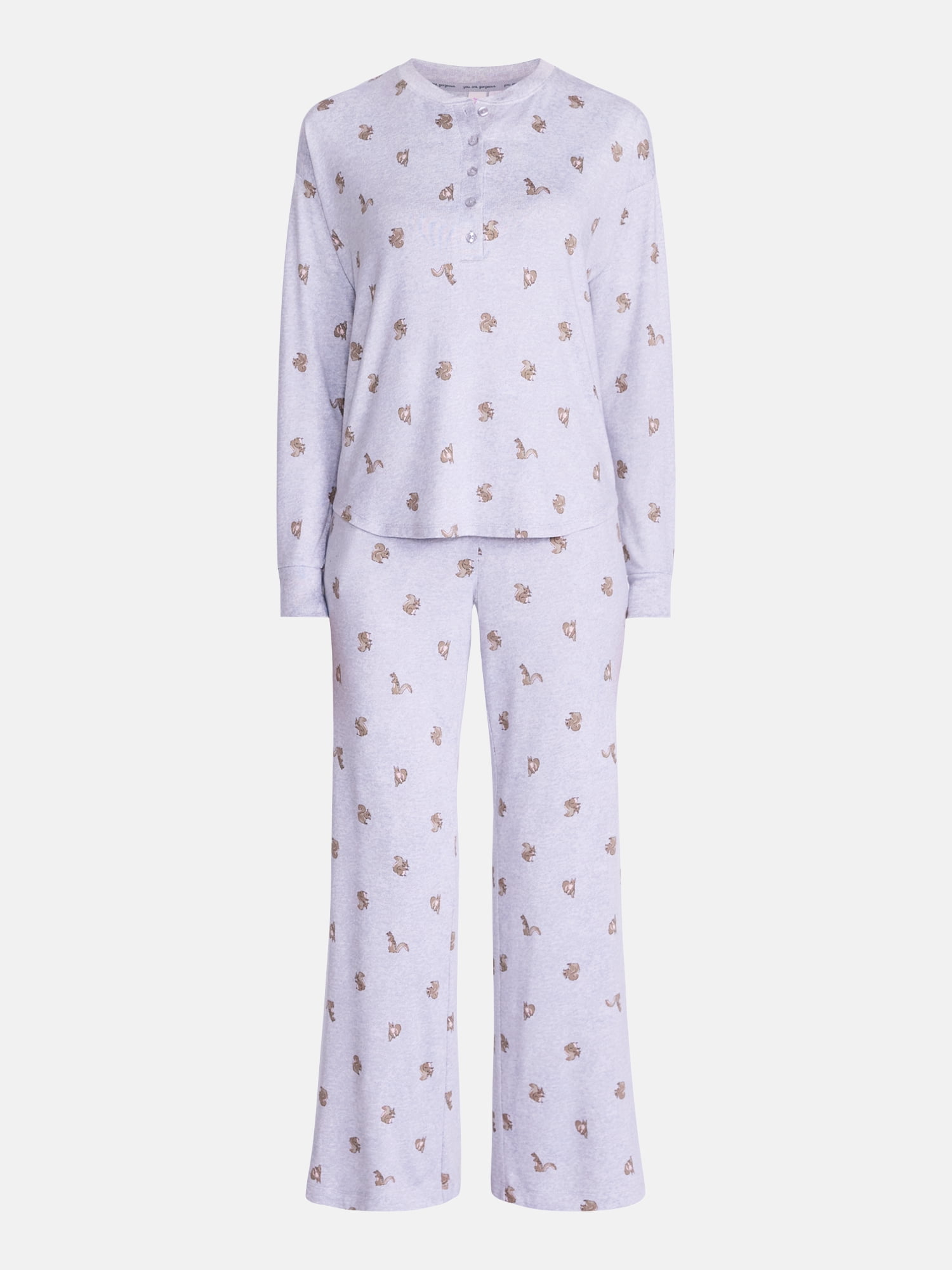 Joyspun Women's Cozy Lounge Collection Hacci Henley Top and Pants, 2-Piece Pajama Set, Sizes XS-3X