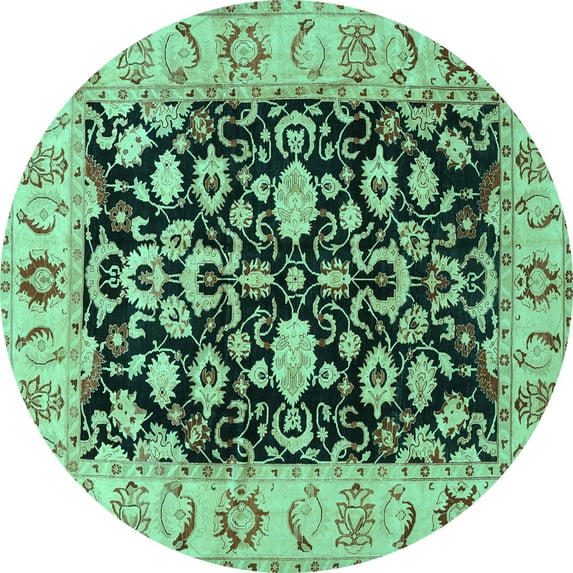 Ahgly Company Machine Washable Indoor Round Persian Turquoise Blue Traditional Area Rugs, 6' Round