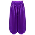 thumbnail image 3 of TiaoBug Girls Wide-Leg Bloomer Palazzo Pants Dancewear Belly Dance Bottoms Tribal Arabic Trousers Purple 10, 3 of 7