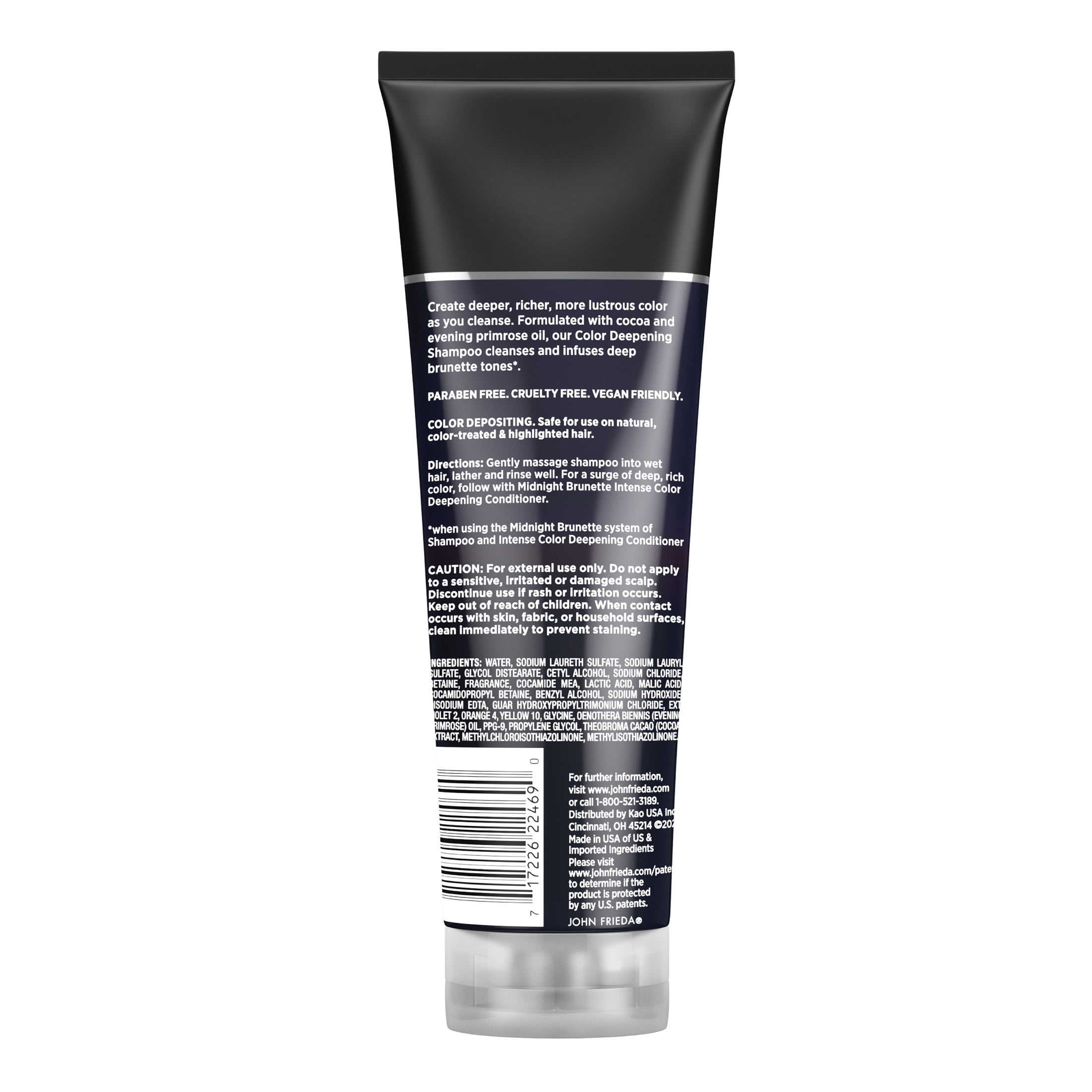 John Frieda Midnight Brunette Hair Womens Deepening Shampoo, Cocoa & Primrose Oil, 8.3 oz