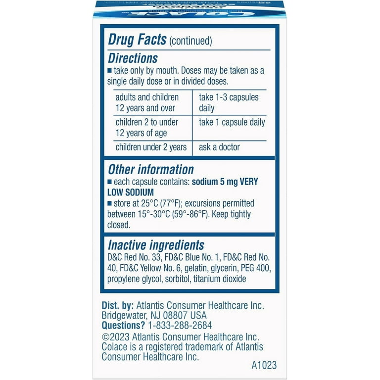 Colace® Regular Strength Stool Softener for Constipation Relief, 100mg Capsules, 30 Ct