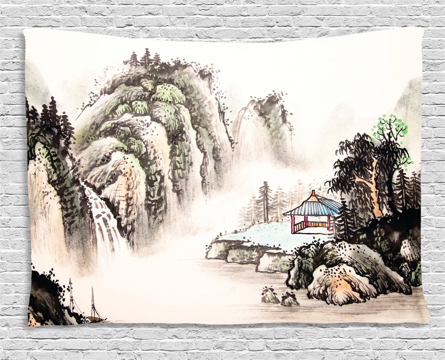 Ancient China Tapestry Chinese Landscape Of Watercolor Painting