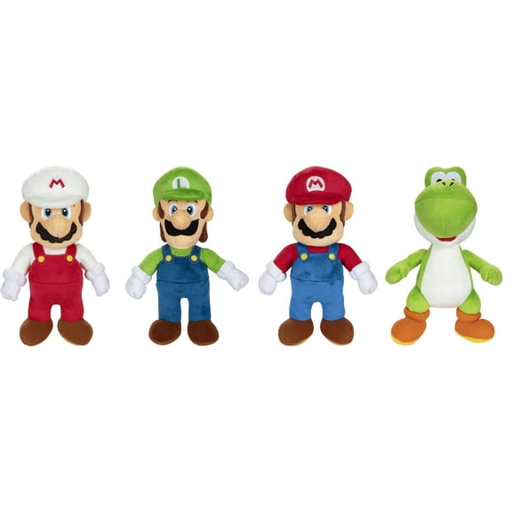 Super Mario Plush Collectible Toy 4-Pack Mario, Luigi, Fire Mario and Green Yoshi