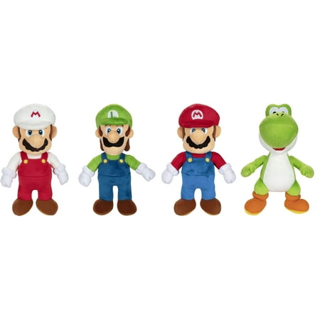 Super Mario Plush Collectible Toy 4-Pack Mario, Luigi, Fire Mario and Green Yoshi