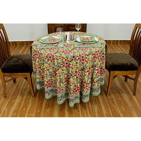 Red Floral Round Tablecloth, Indian Block Print Round Table Cover, Circle Tablecloth, Housewarming Gift, Country Kitchen Round TableCloth 72x72 Inches