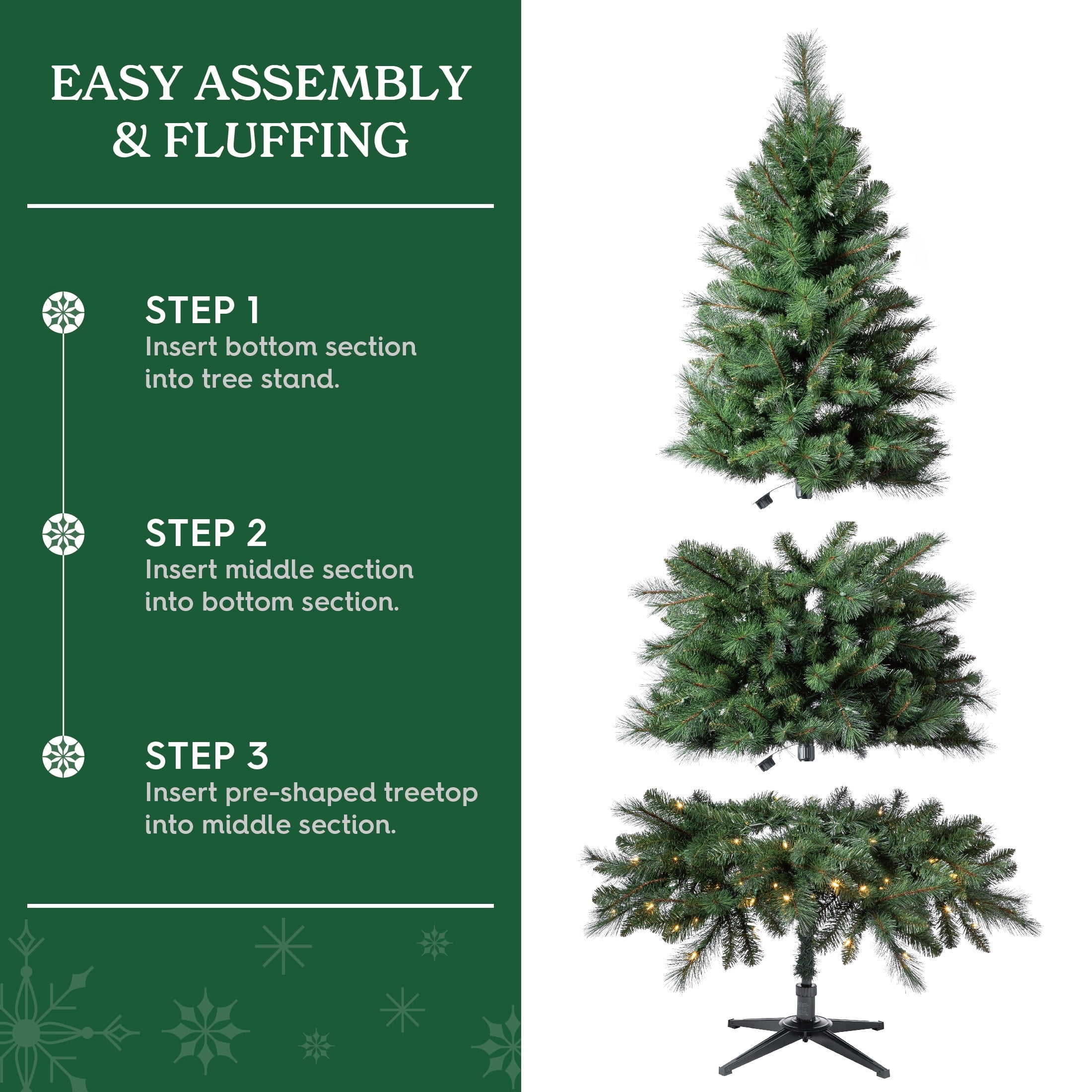 7' Pre-Lit Scottsdale Pine Green Artificial Christmas Tree with 300 Warm White LED Lights, Quick Set, and Stand, by Holiday Time