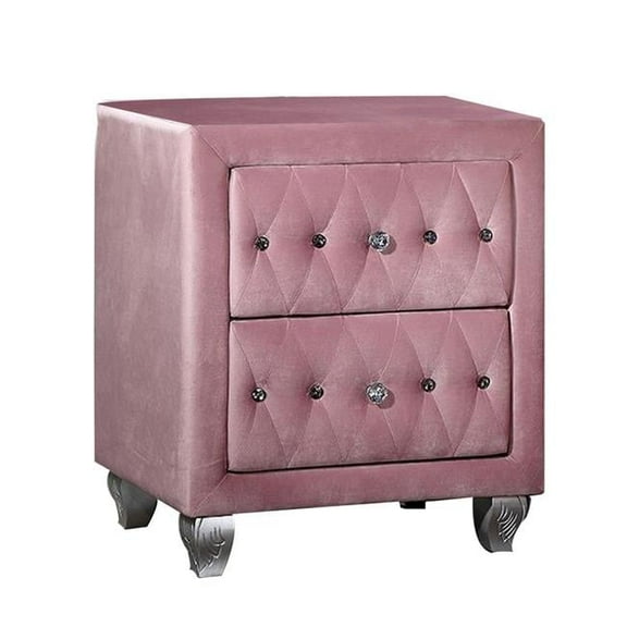 26 in. Zoha 2 Drawer Cabriole Legs Wood Pink Upholstery Nightstand